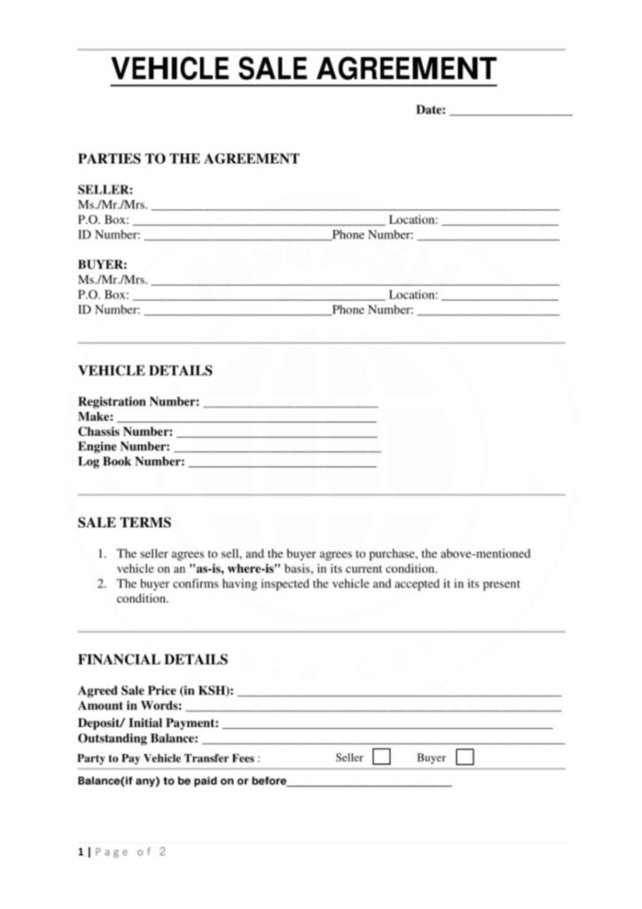 a screenshot of the updated motor vehicle sale agreement page 1