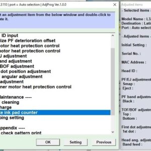 a screenshot of the epson L3110 adjjustment program